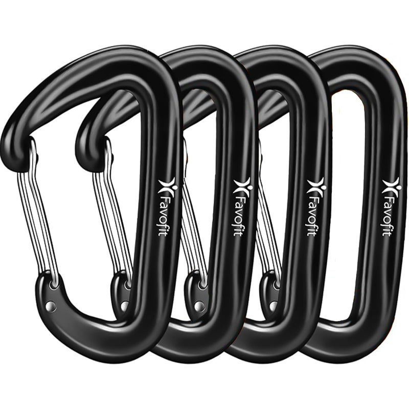 Favofit 12kN Heavy Duty Carabiner Clips - Favofit 4-Pack 7075 Aluminum Small Carabiners with Snag-Free Wiregate - Lightweight D Ring Keychain Clip for Hammocks Camping Hiking Dog Leash - Image 1